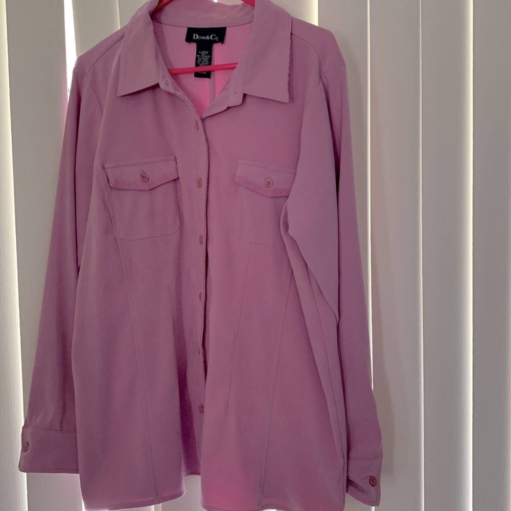 Denim & Co shirt jacket (vintage). Mauve in color and a micro suede fabric.